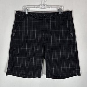 Fila Sport Golf Shorts Mens 38 Plaid Black White Pockets Casual Stretch 11" Ins